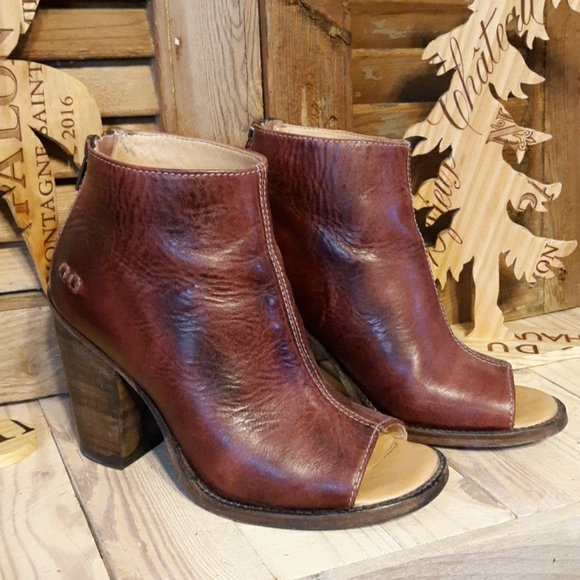 Bed Stu Shoes - BED STU Onset Wine Leather Peep Toe Booties